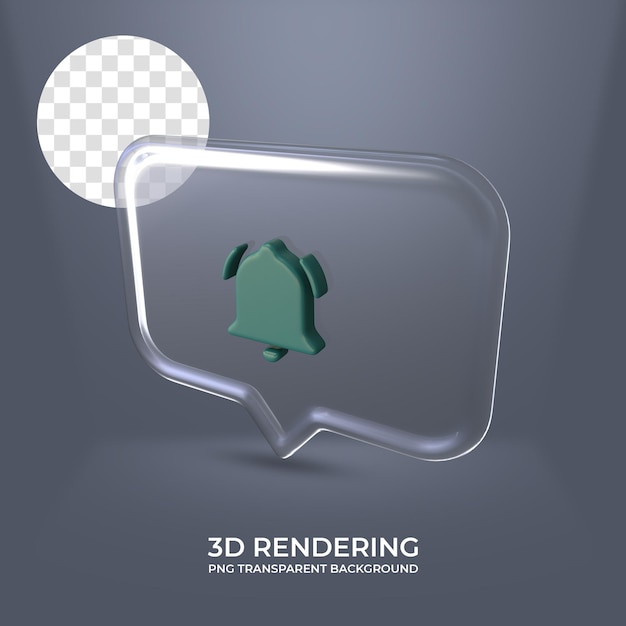 PSD bell icon with glass frame 3d rendering