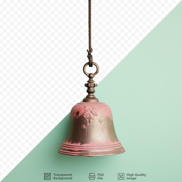 A bell with a pink background and a picture of a bell with a floral design on it.