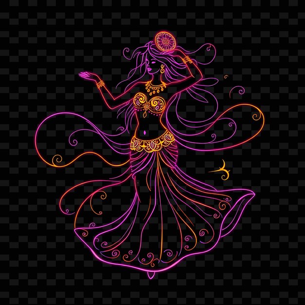 belly dancer in motion neon abstract art design with rich purple and gold color theme decorated w