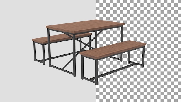 PSD bench style dining table angle view without shadow 3d render