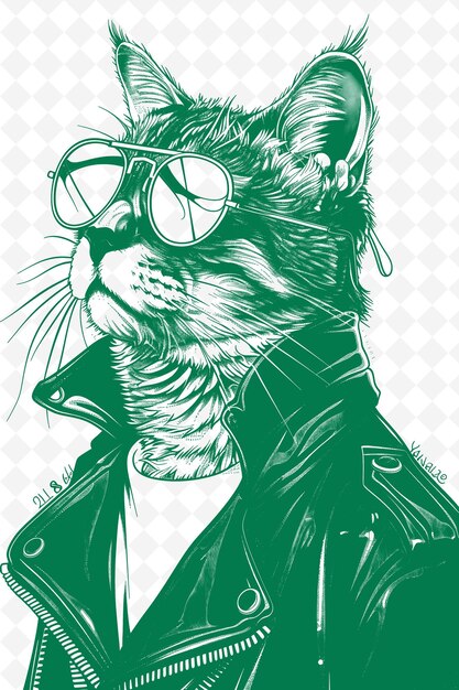 Bengal cat with a leather jacket and aviator sunglasses look animals sketch art vector collections