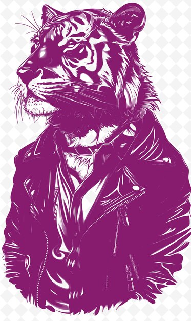 PSD tigre del bengala che indossa una giacca di pelle con animali expres confident sketch art vector collections