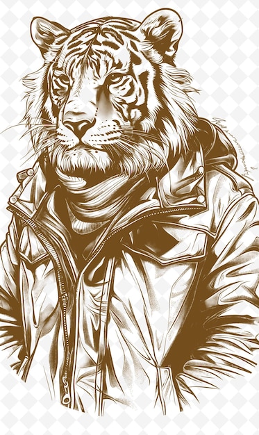 PSD tigre del bengala che indossa una giacca di pelle con animali expres confident sketch art vector collections