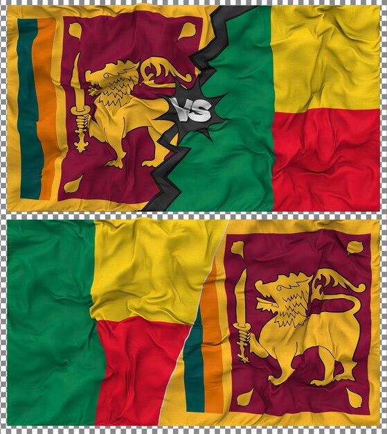 benin vs sri lanka half combined flag cloth bump texture 3d rendering