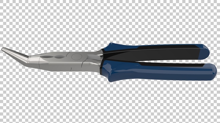 PSD bent long nose pliers on transparent background 3d rendering illustration