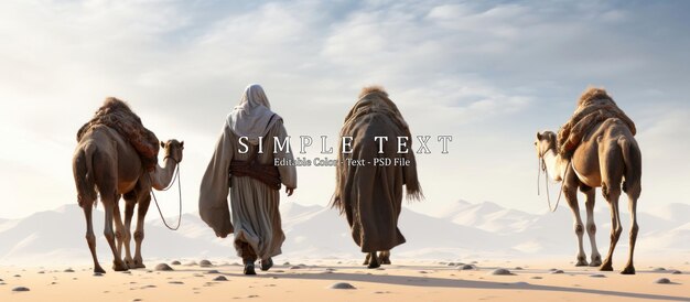 PSD berber man leading camel caravan