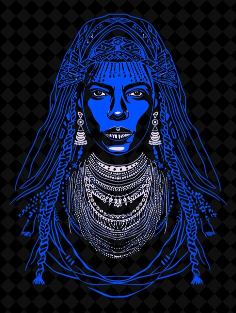 PSD berber woman portrait wearing a traditional silver necklace vivid color design png collections