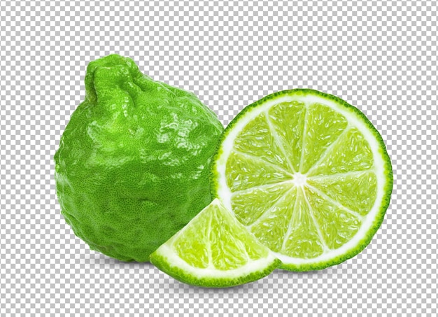 Bergamot or kaffir with leaf isolated on alpha layer