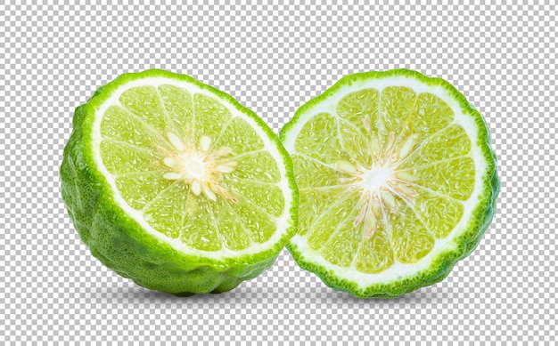 Bergamot of kaffir met zaden geïsoleerd op alfalaag