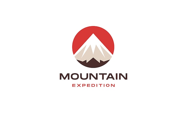 Bergexpeditie extreme sport reizen avontuur cirkel rode logo ontwerp sjabloon