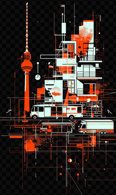 PSD berlins kreuzberg with edgy street scene and industrial arch psd vector tshirt tattoo ink scape art