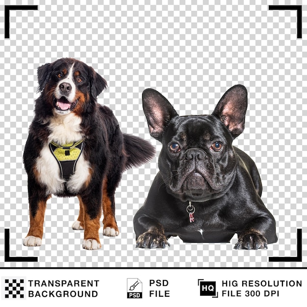Bernese Mountain Dog i French Bulldog z przezroczystym tłem