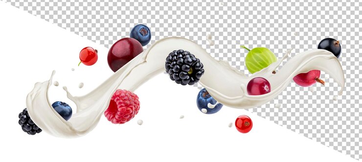 PSD berries with milk splash isolated