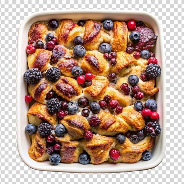 PSD berry croissant casserole in baking dish isolated on white background