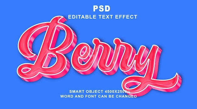 Berry psd 3d редактируемый текстовый эффект в стиле фотошоп с милым фоном