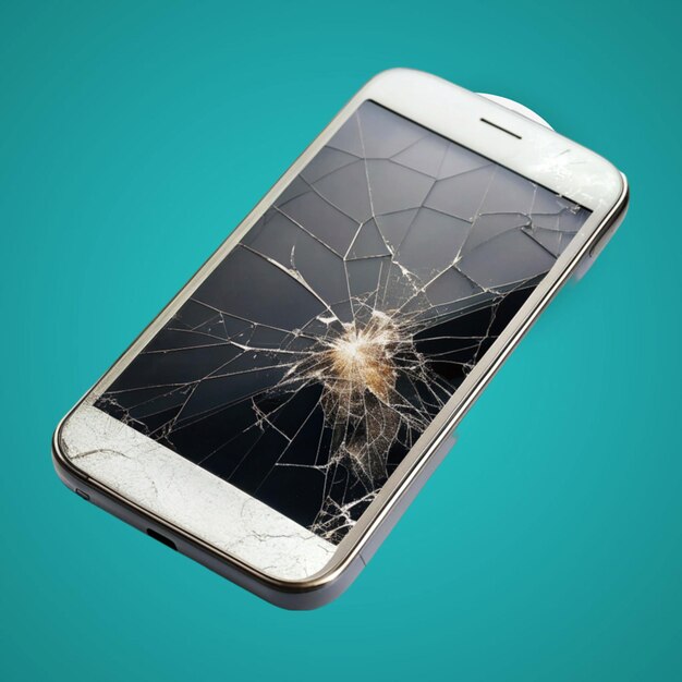 PSD beschadigde smartphone met gebroken glas scherm geïsoleerd op doorzichtige achtergrond