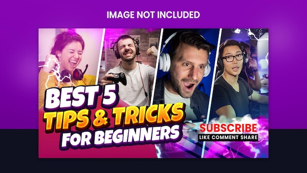 PSD best 5 tips and tricks for beginners gaming thumbnail template
