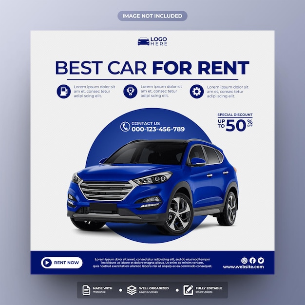 PSD best car for rent social media post template