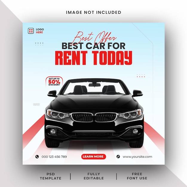 PSD best car for rent today social media instagram post banner template