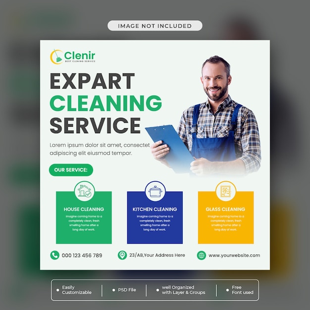 PSD best cleaning service social media post and web banner