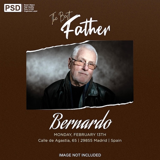 PSD the best father with torn paper photo frame mockup