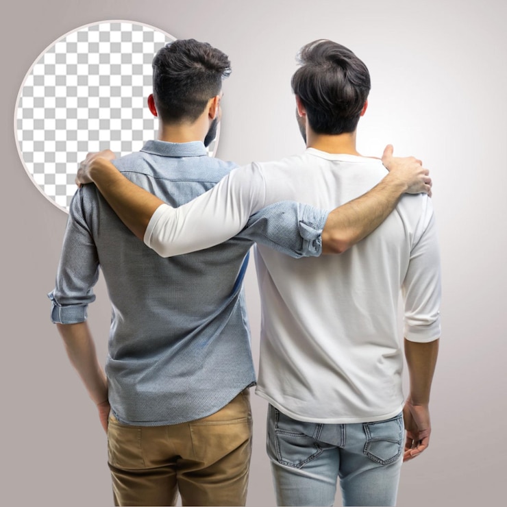PSD best friend holding hand shoot from behind on transparent background