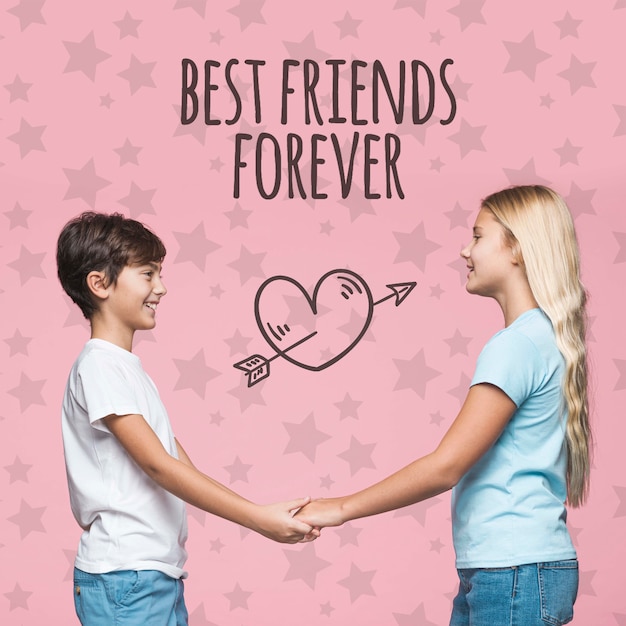 Best friends boy and girl mock-up