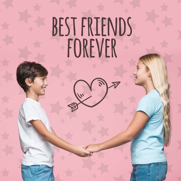 PSD best friends boy and girl mock-up