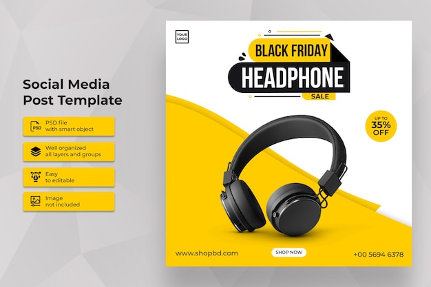 PSD best headphone black friday sale social media post template