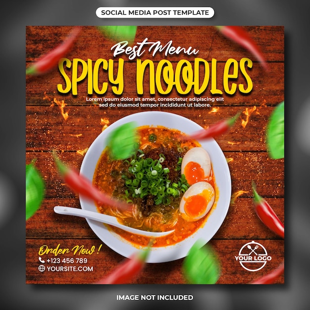 PSD best menu spicy noodles social media post template