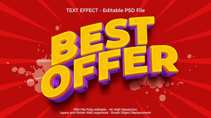 PSD best offer text 3d editable text effect design