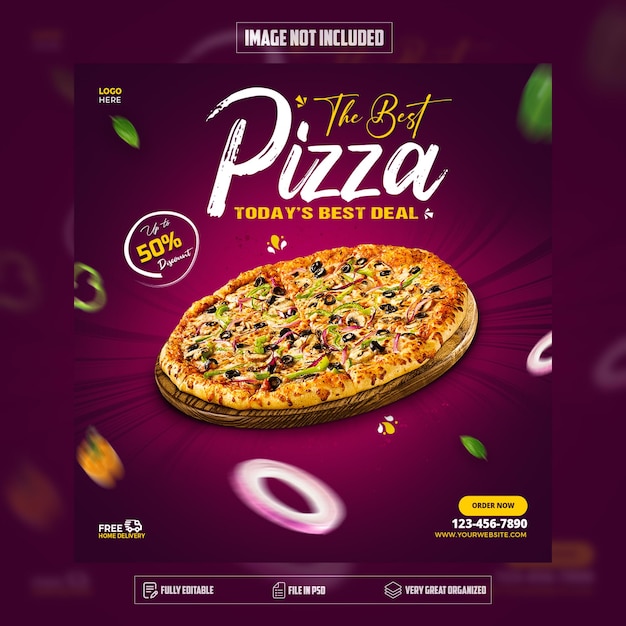 PSD best pizza in town today best deal social media template design