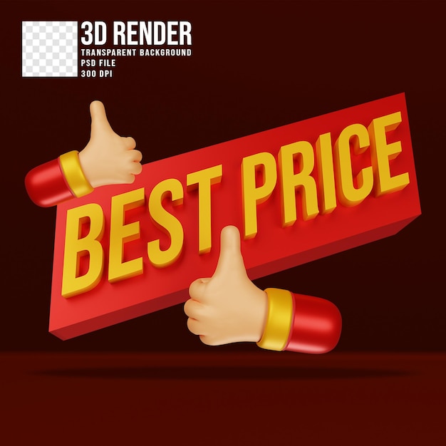 PSD best price sale with 3d hand cartoon illustration