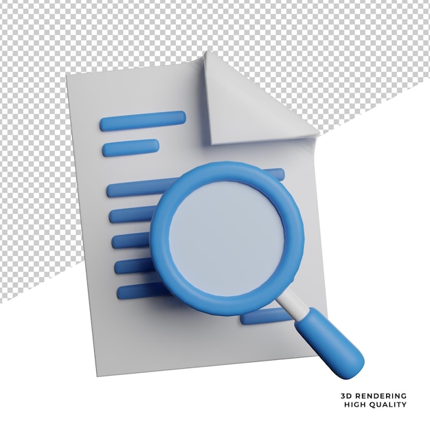 Bestand document zoeken vooraanzicht pictogram 3d-rendering illustratie wit transparante background