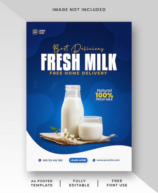 Beste Delicious Fresh Milk A4 Poster of Flyer Banner Template