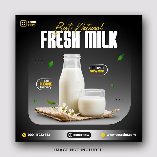 Beste natuurlijke verse melk sociale media Instagram postsjabloon