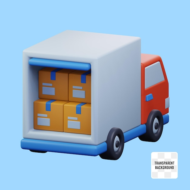 Bestelwagen volle lading met kartonnen pakket e-commerce verzending transportservice 3d teruggegeven pictogram illustratie ontwerp