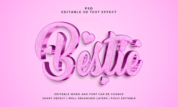 Bestie 3d bewerkbaar psd-teksteffect met achtergrond