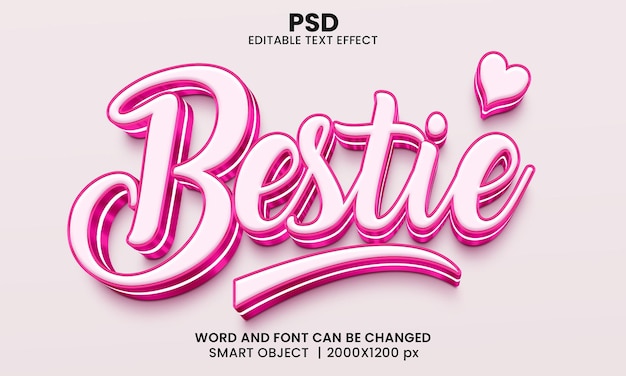 Bestie 3d редактируемый текстовый эффект Premium Psd с фоном