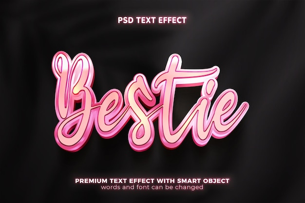 Bestie silver pink mock up template 3d editable text effect style