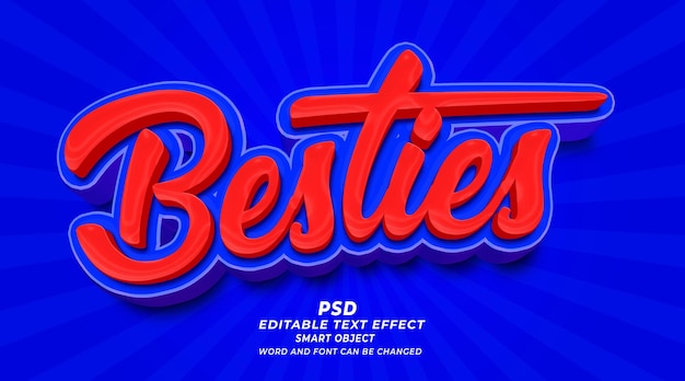 Besties 3d bewerkbare teksteffect photoshop psd-sjabloon