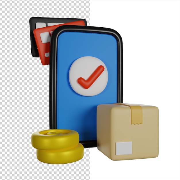 Betaal online telefoon- en boxlevering 3d-pictogram