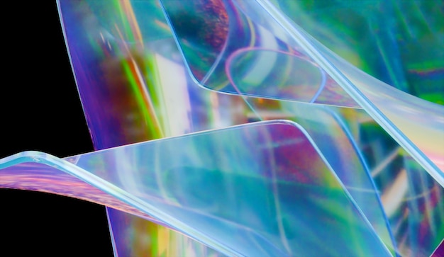 Betagende 3D-rendering af en abstrakt, iriserende glasbaggrund lavet med 3D software