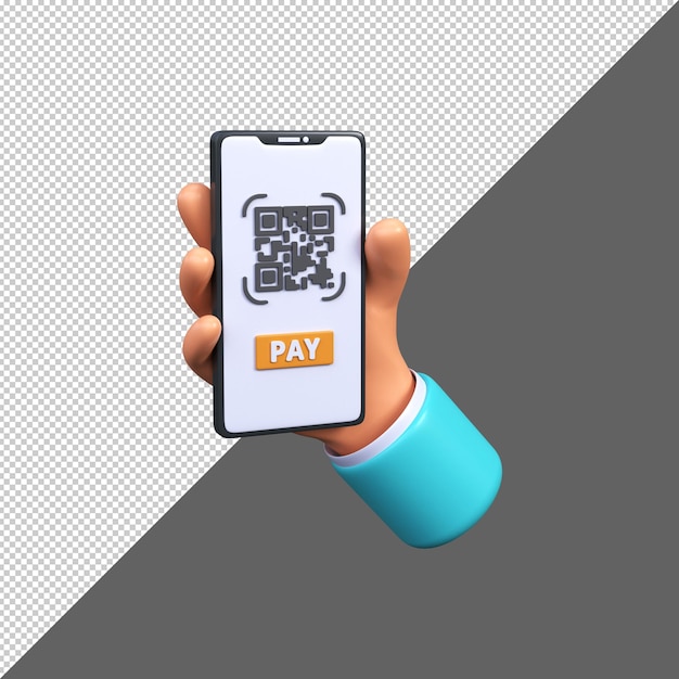 PSD betaling met qr-code de hand houdt een smartphone vast en scant een streepjescode