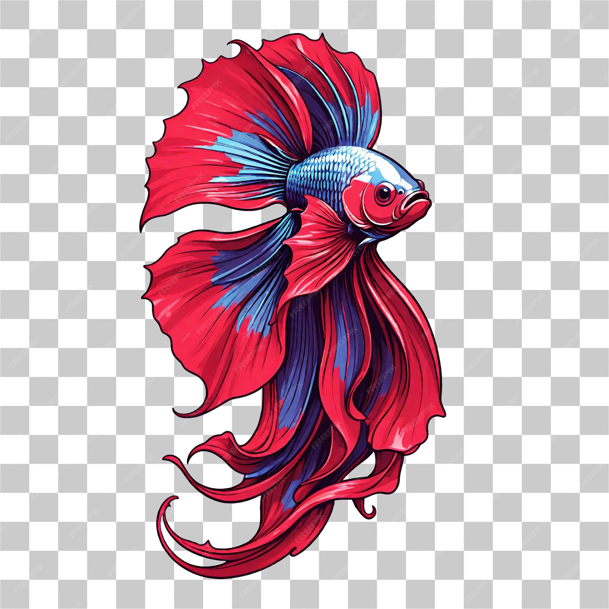 Premium PSD | Betta fish red blue color design illustration on a