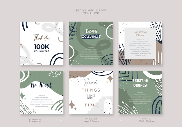 Beutiful abstract hand painted social media post template