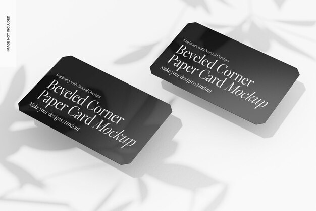 PSD beveled corner paper cards mockup, right view