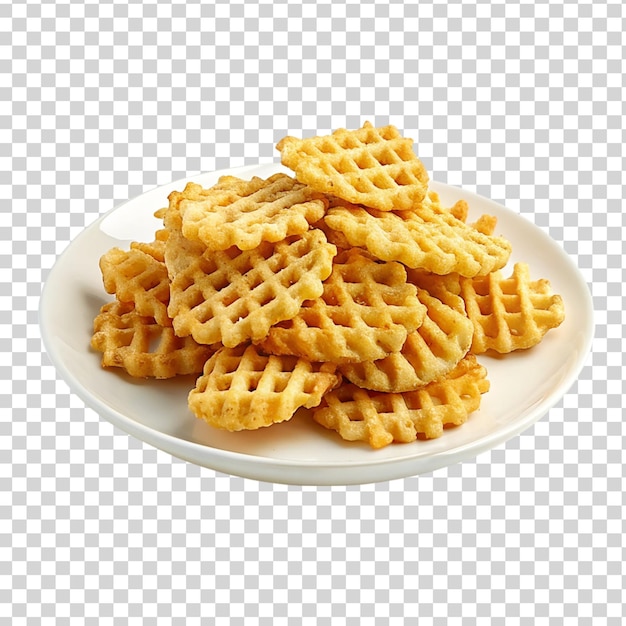 PSD bevrozen wafelfries op een wit bord op een doorzichtige achtergrond