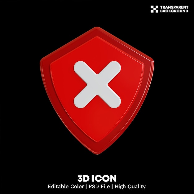 Bewerkbaar 3D-renderingschild in kleur met kruispictogram