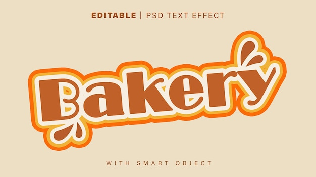 Bewerkbaar teksteffect in 3d-stijl bakkerij een bruin en oranje bakkerij-teksteffect met een witte achtergrond